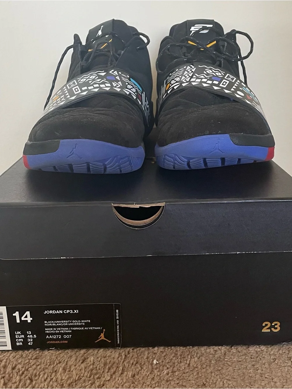 Jordan CP3.XI Men’s Basketball Shoes - Black with Blue and Red Accents